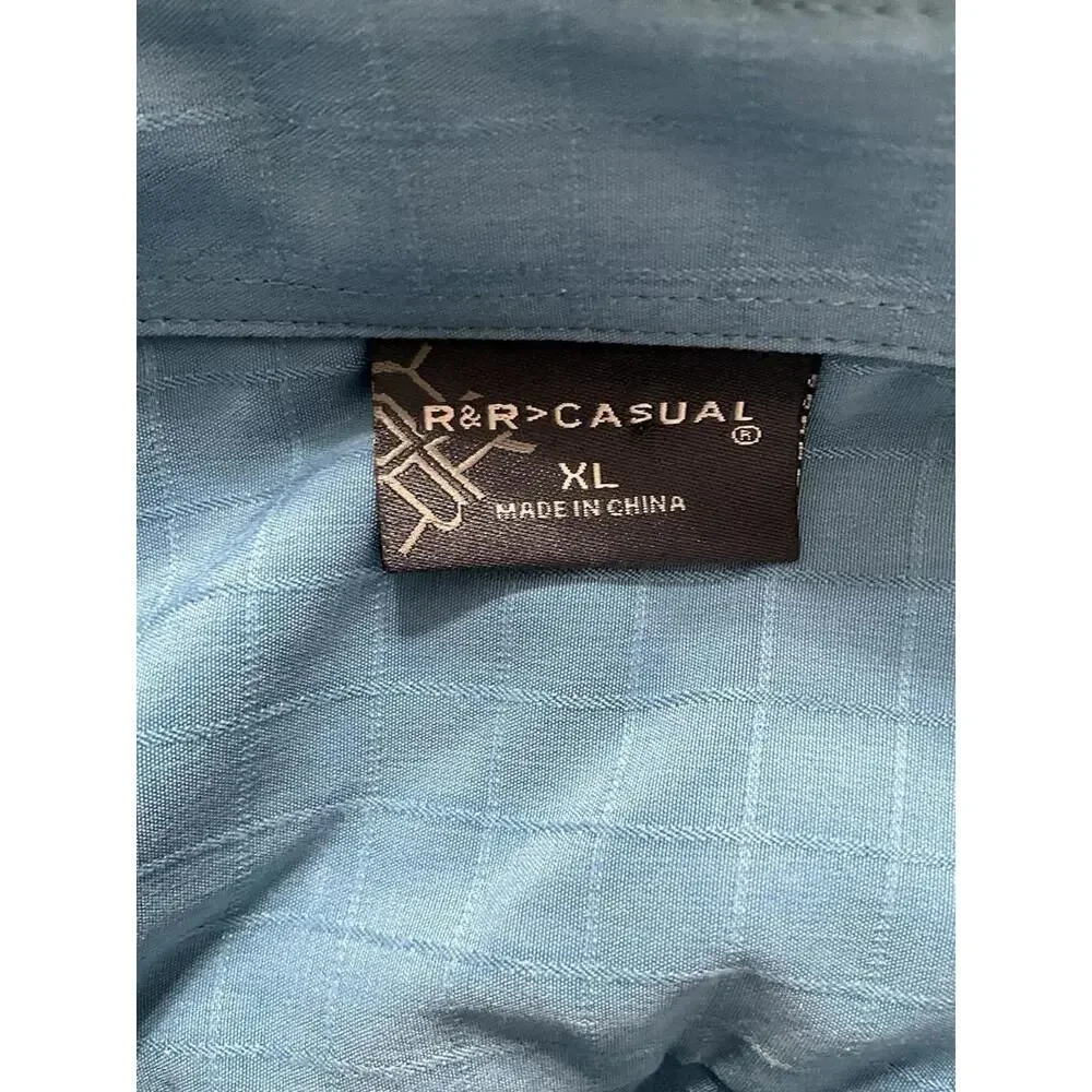 R&R Casual Men’s XL Short Sleeve Button Down Blue Shirt‎ Polyester